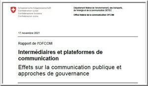 OFCOM (Suisse) : Publication d'un rapport d'étude sur l'activité des exploitants de plateformes